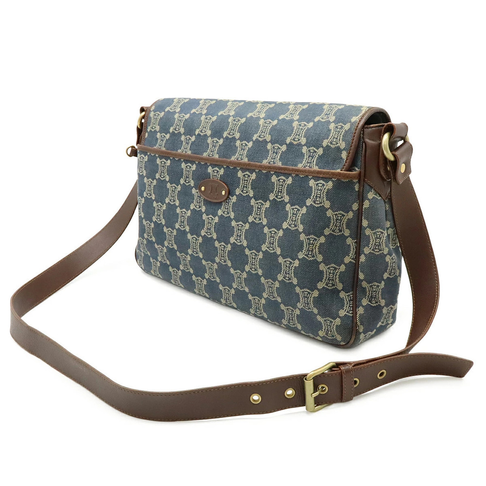 Celine Messenger Paris Macadam Denim Leather Brown Blue Shoulder Bag Brown Blue